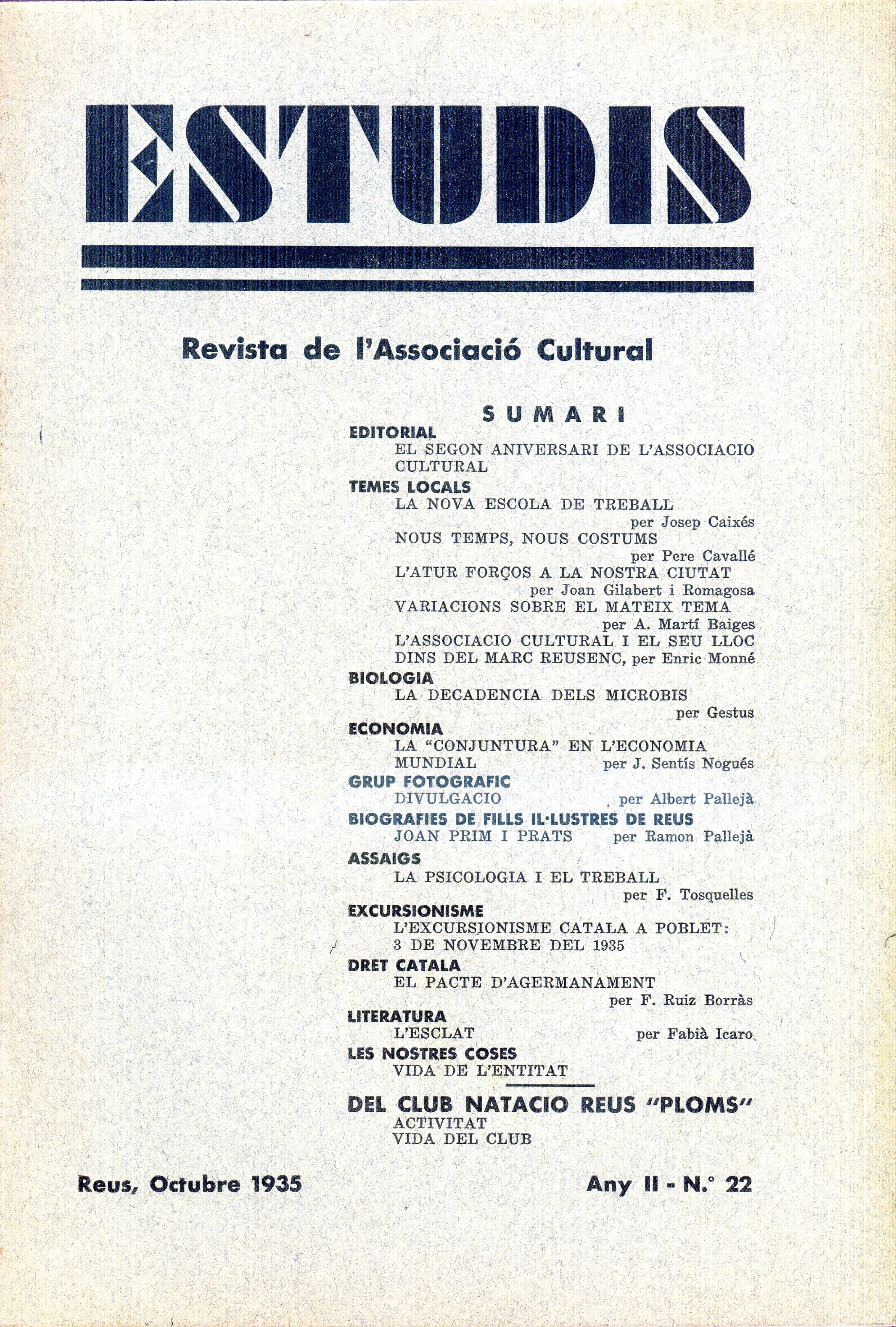 excursionisme català a Poblet, L' : 3 de novembre del 1935 - Portada